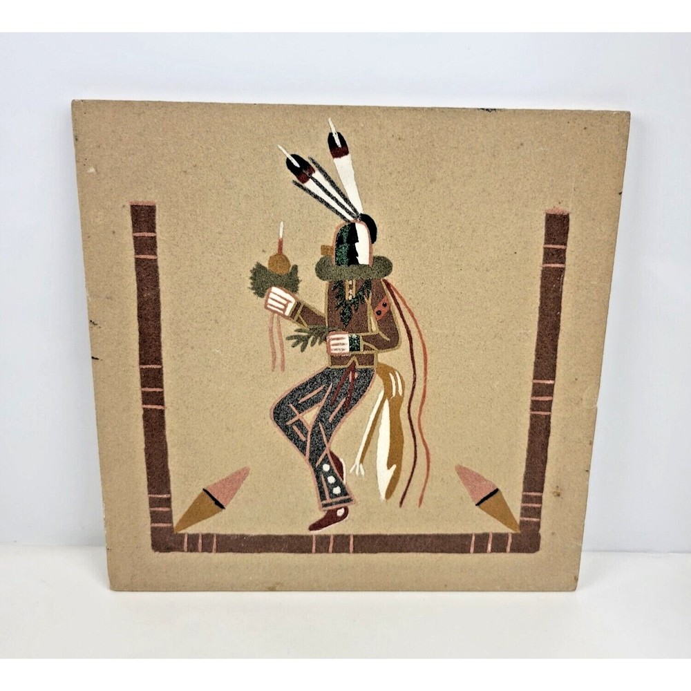 NAVAJO Native American Indian Sand Art Painting on Board Yei Bei Chai Dancer 12"
